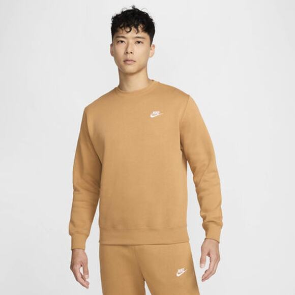 Nike Sportswear Club Fleece Crew Neck Sweatshirt beige Mens Size Large - Picture 1 of 8